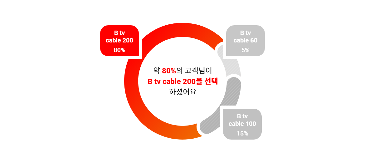 베이직: 80%, 이코노미: 15%, 프리미엄: 5%, 약 80%의 고객님이 베이직을 선택하셨어요
