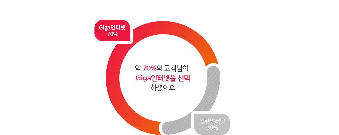 Giga인터넷 : 70%, 광랜인터넷 : 30%, 약 70%의 고객님이 Giga인터넷을 선택 하셨어요